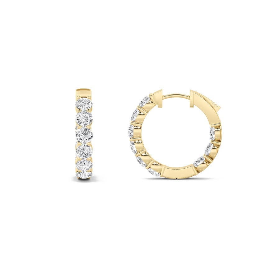 3Cttw Round Shaped Lab Grown Diamond (F/VS) Insideout Hoop Earrings in 14K Gold