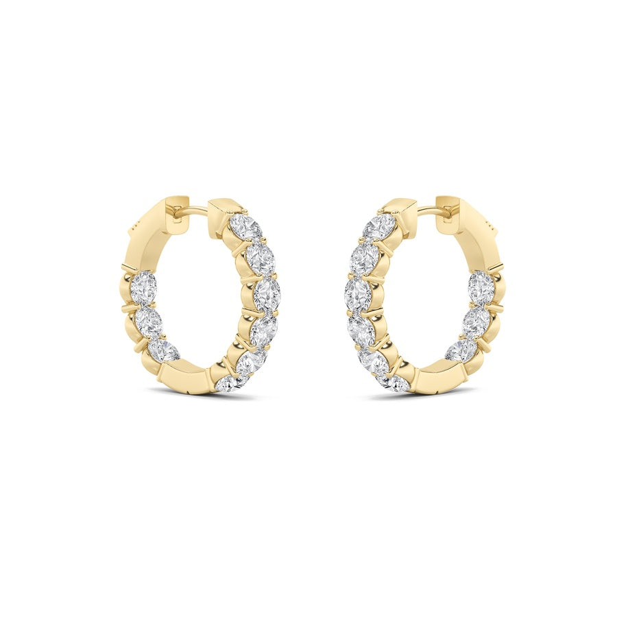3Cttw Round Shaped Lab Grown Diamond (F/VS) Insideout Hoop Earrings in 14K Gold
