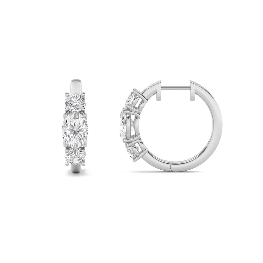 Oval Shape Three Stone Huggie Earrings lab grown diamond