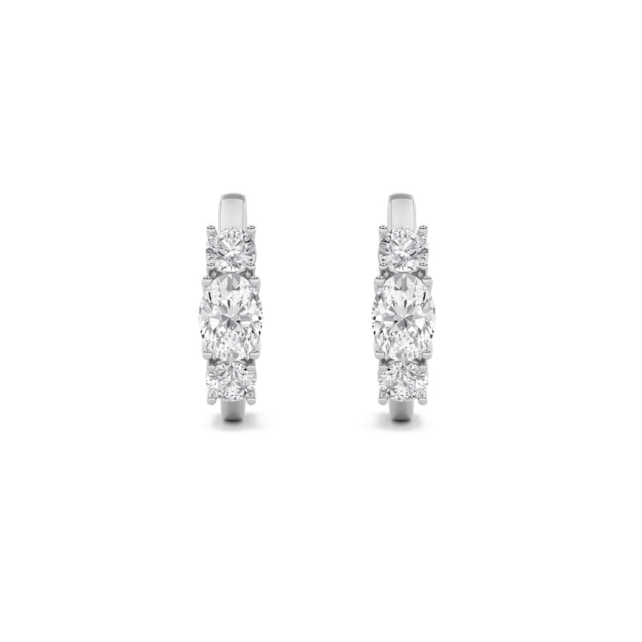 Oval Shape Three Stone Huggie Earrings lab grown diamond