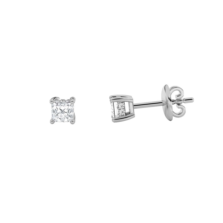 Princess Shape Hidden Halo Stud Earrings lab grown diamond