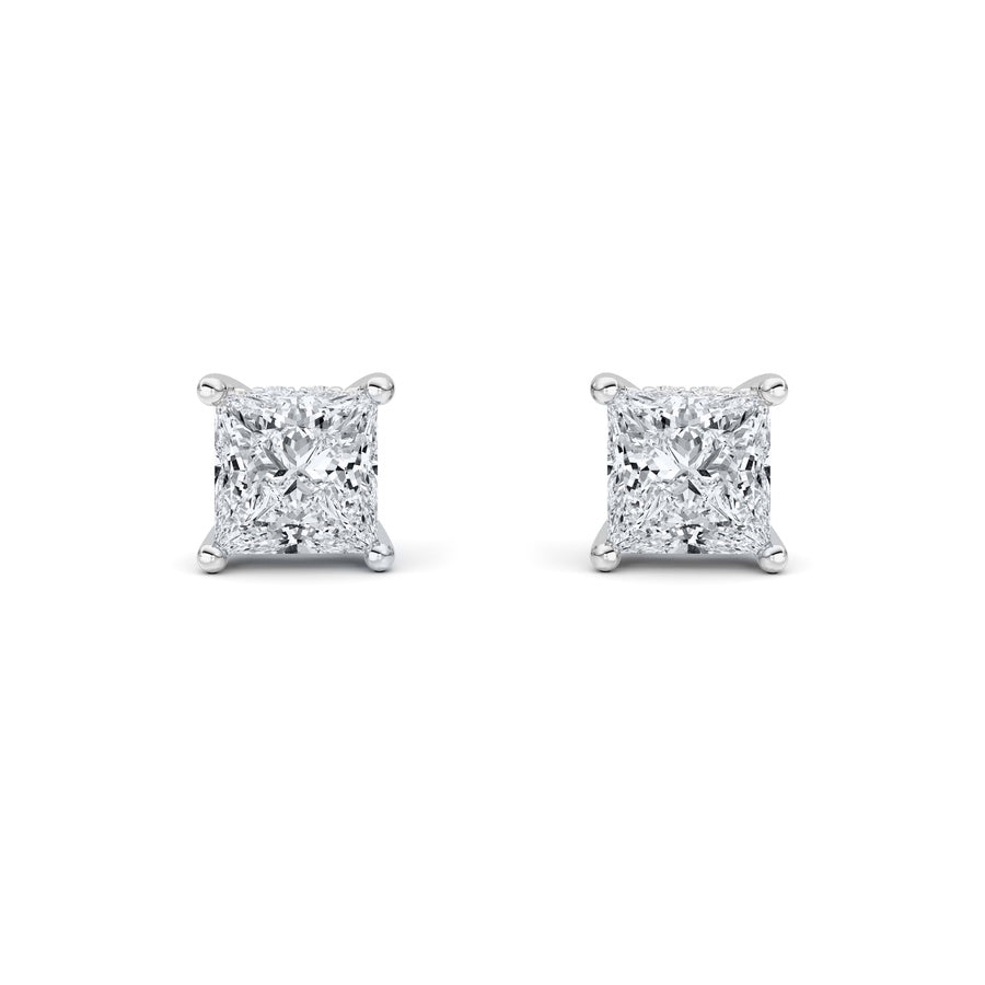 Princess Shape Hidden Halo Stud Earrings lab grown diamond