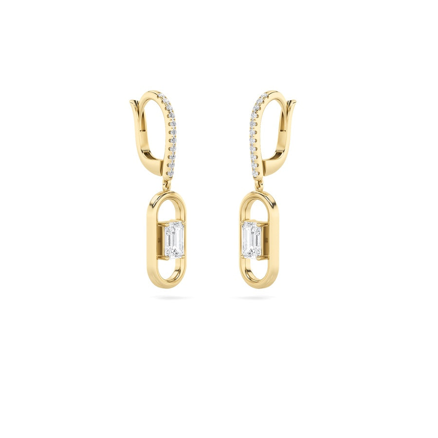 1Cttw Emerald Shaped Lab Grown Diamond (F/VS) Paperclip Dangle Earrings in 14K Gold