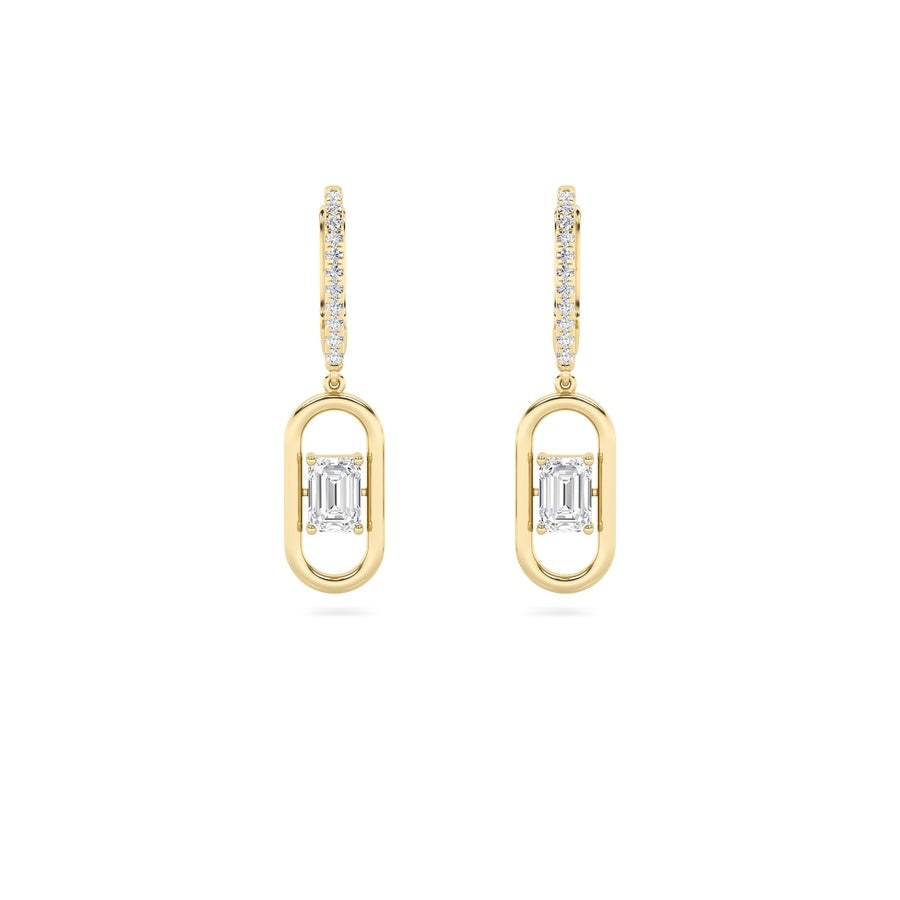 Emerald Shape Paperclip Dangle Earrings lab grown diamond