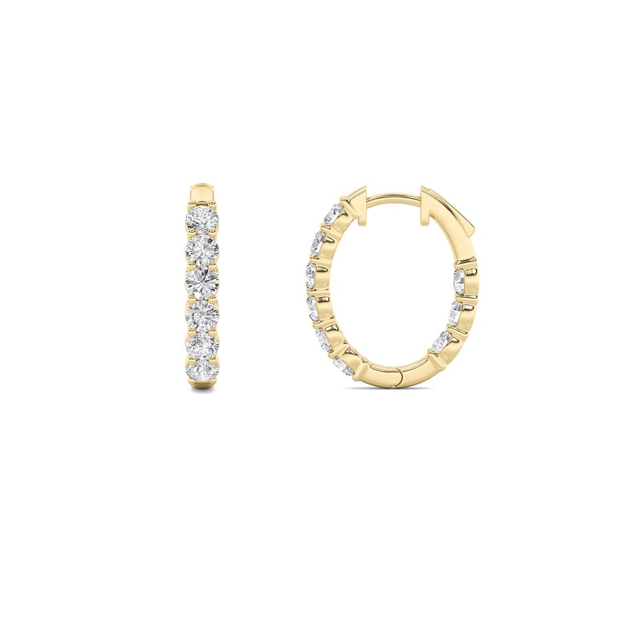 3Cttw Round Shaped Lab Grown Diamond (F/VS) InsideOut Hoop Earrings in 14K Gold