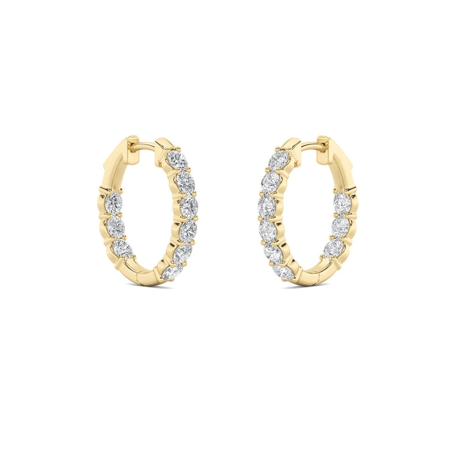 3Cttw Round Shaped Lab Grown Diamond (F/VS) InsideOut Hoop Earrings in 14K Gold