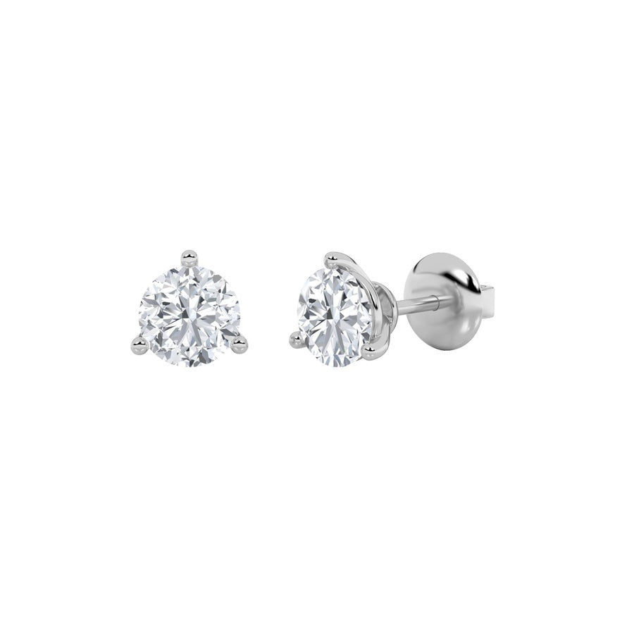 3Cttw Round Shaped Lab Grown Diamond (F/VS) ThreeProng Stud Earrings in 14K Gold