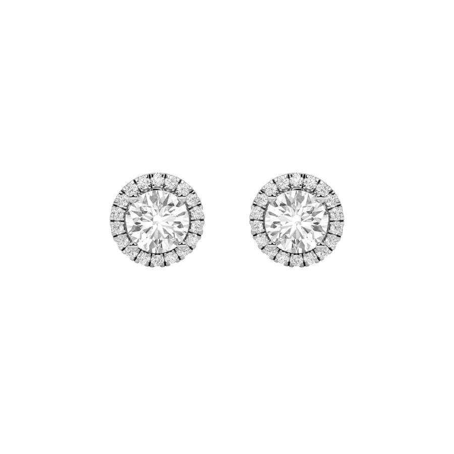 3Cttw Round Shaped Lab Grown Diamond (F/VS) Halo Stud Earrings in 14K Gold