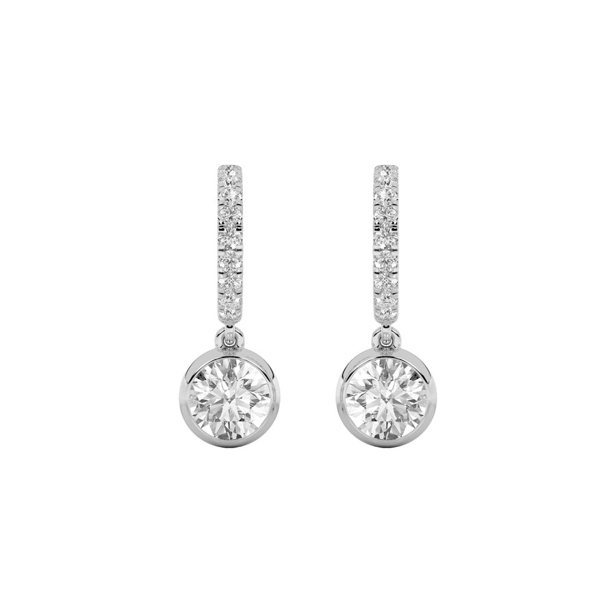 2Cttw Round Shaped Lab Grown Diamond (F/VS) DangleEarrings in 14K Gold