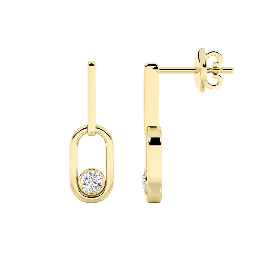 Round Shape Bezel Set Paperclip Dangle Earrings lab grown diamond