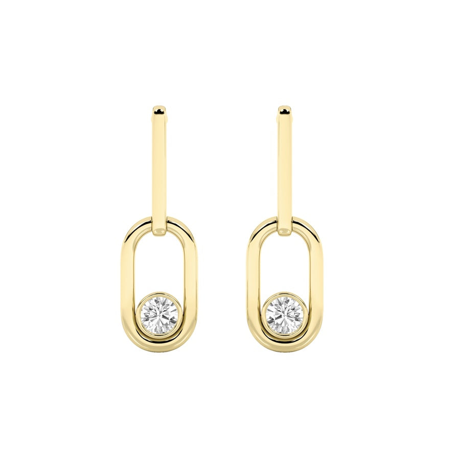 Round Shape Bezel Set Paperclip Dangle Earrings lab grown diamond