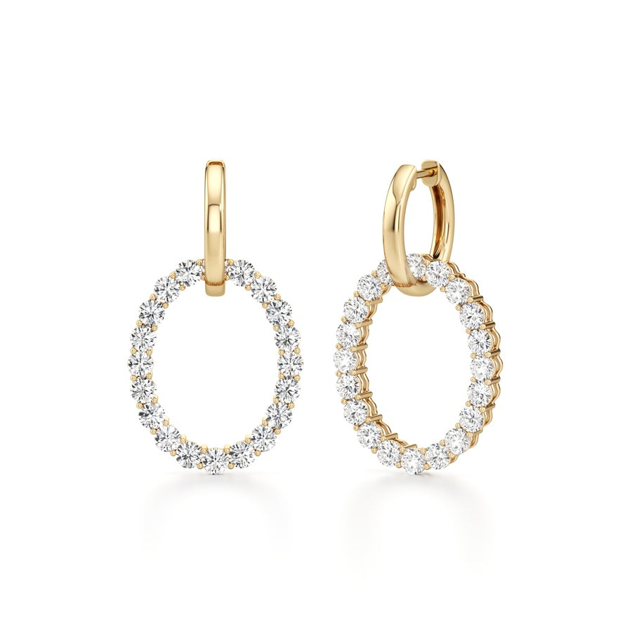 4Cttw Round Shaped Lab Grown Diamond (F/VS) DanglePendant and Hoop Earrings in 14K Gold