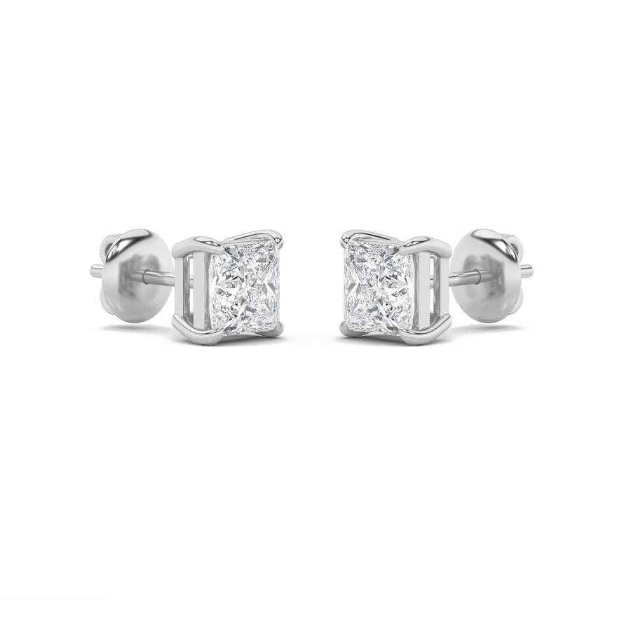 2Cttw Princess Shaped Lab Grown Diamond (F/VS) Stud Earrings in 14K Gold