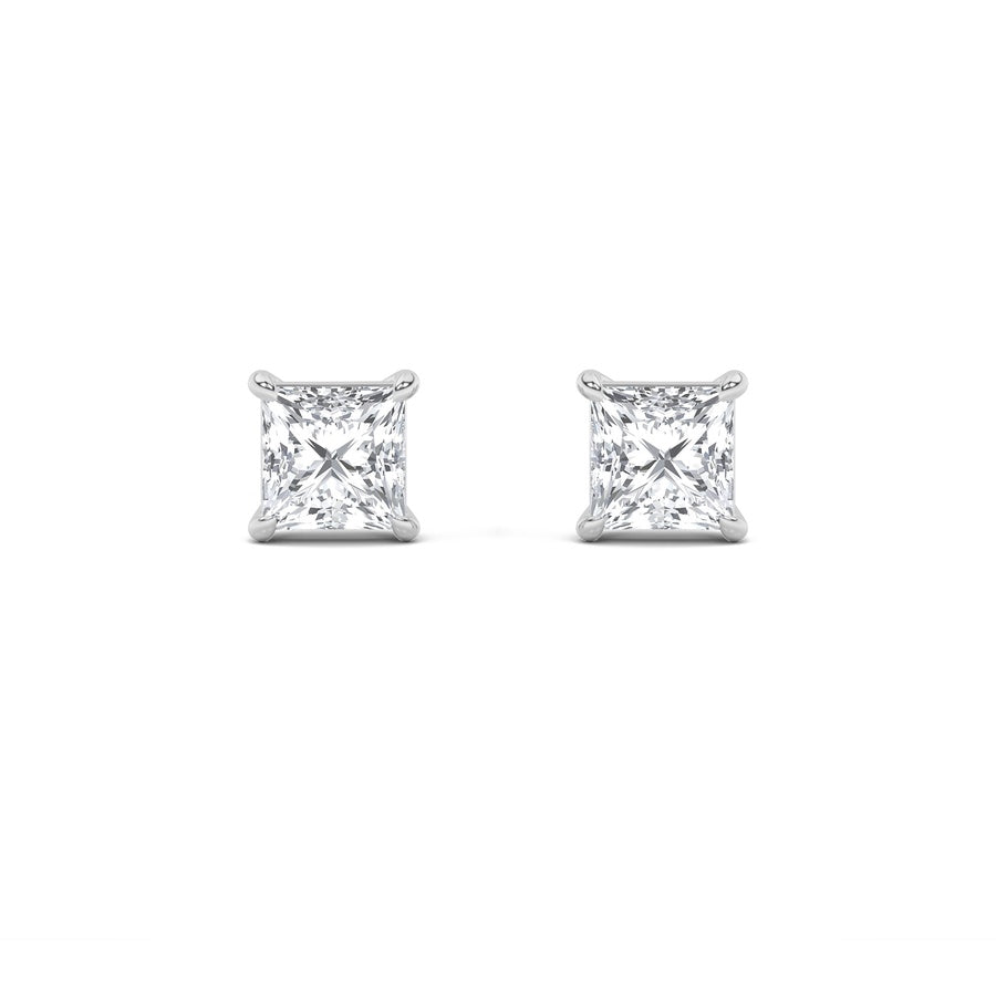 2Cttw Princess Shaped Lab Grown Diamond (F/VS) Stud Earrings in 14K Gold