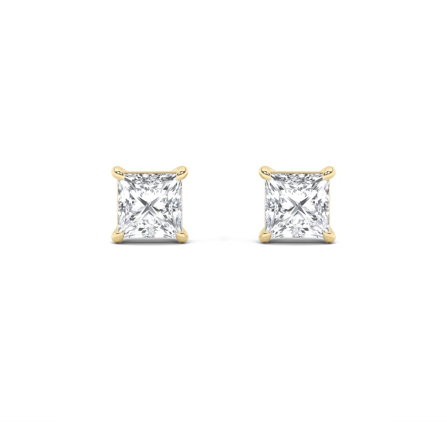 2Cttw Princess Shaped Lab Grown Diamond (F/VS) Stud Earrings in 14K Gold