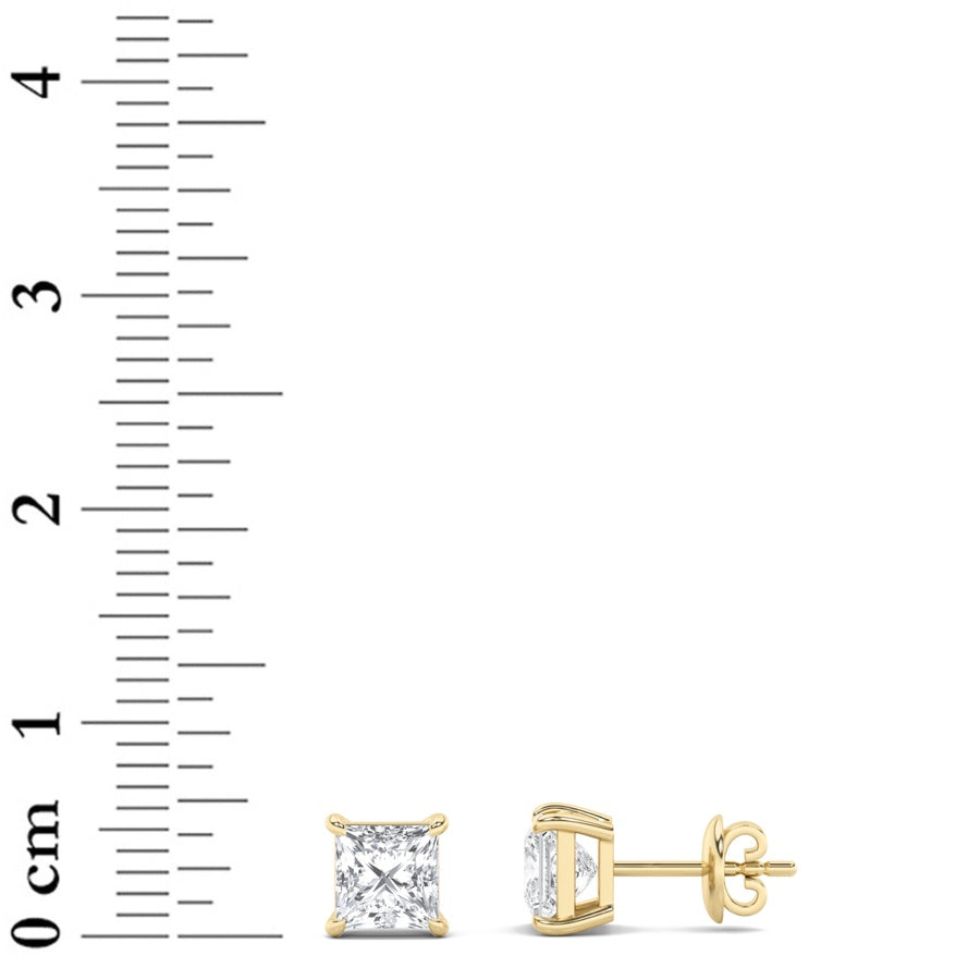 2Cttw Princess Shaped Lab Grown Diamond (F/VS) Stud Earrings in 14K Gold