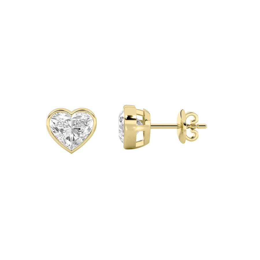 Heart Shape Bezel Set Stud Earrings lab grown diamond
