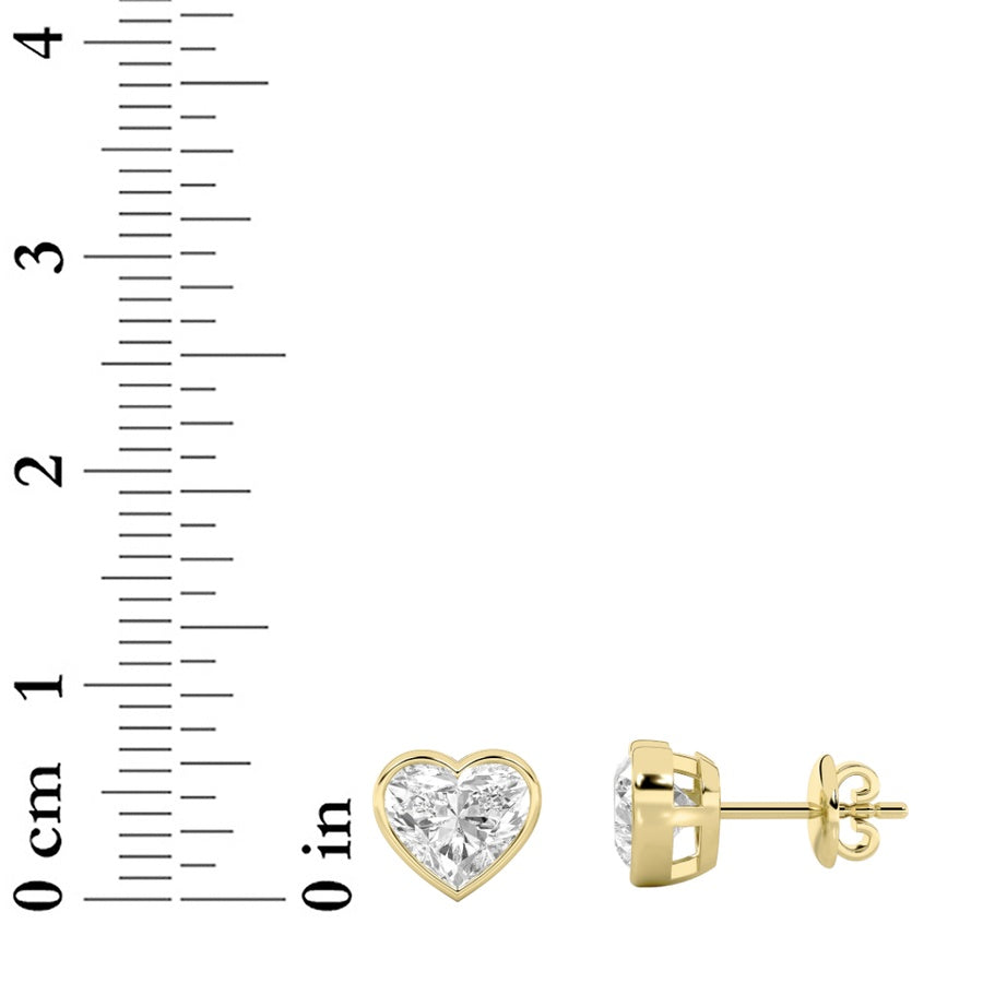 Heart Shape Bezel Set Stud Earrings lab grown diamond