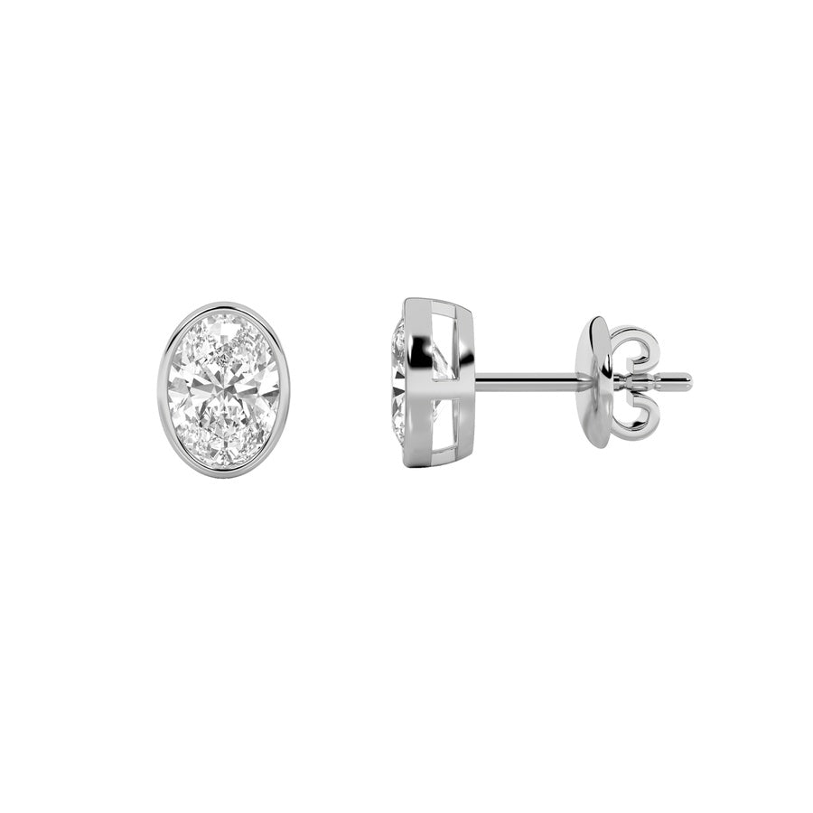 Oval Shape Bezel Set Stud Earrings lab grown diamond
