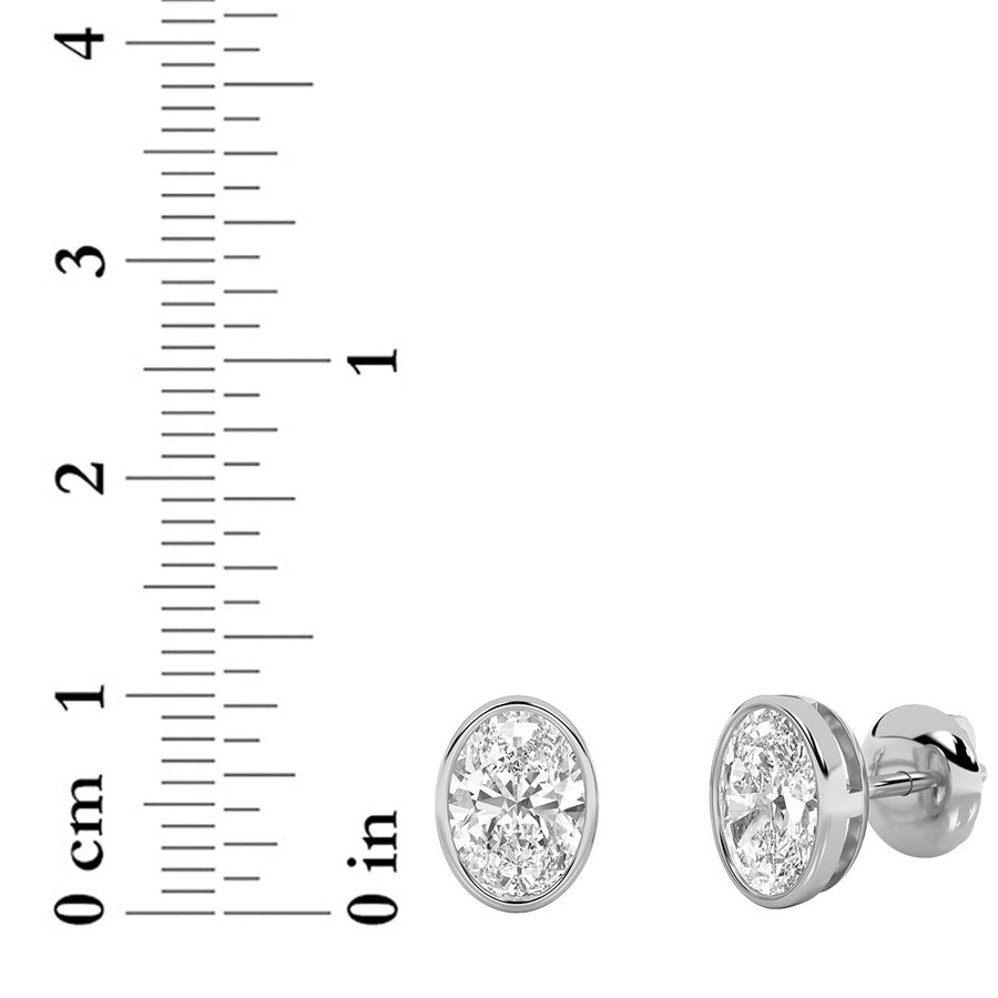 Oval Shape Bezel Set Stud Earrings lab grown diamond