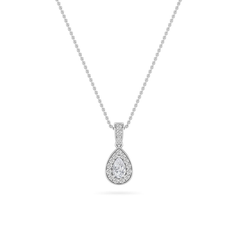 1.3Cttw Pear Shaped Lab Grown Diamond (F/VS) HaloPendant in 14K Gold