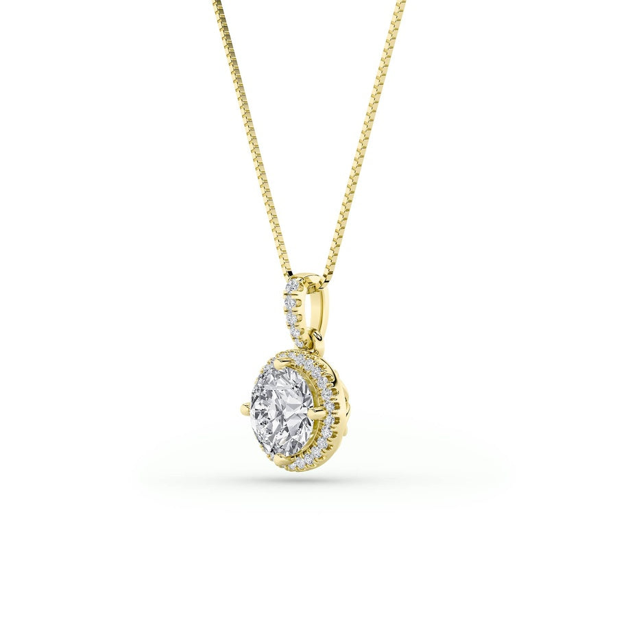 1.5Cttw Round Shaped Lab Grown Diamond (F/VS) HaloPendant in 14K Gold