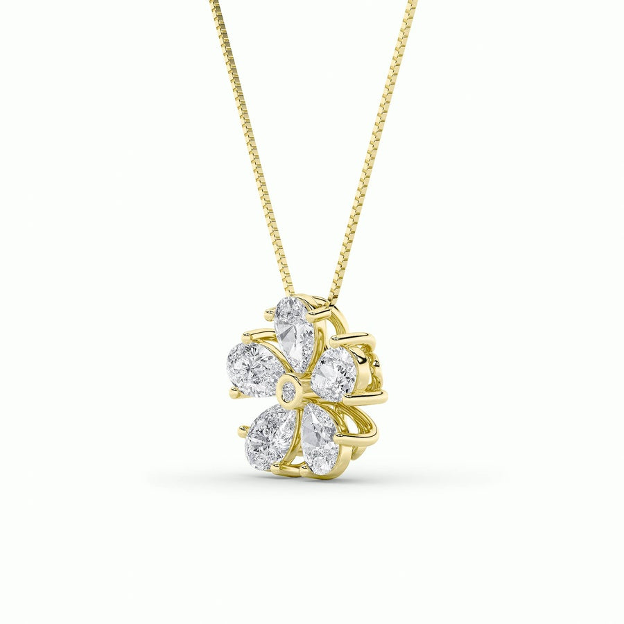 1.5Cttw Pear Shaped Lab Grown Diamond (F/VS) Floral Pendant in 14K Gold