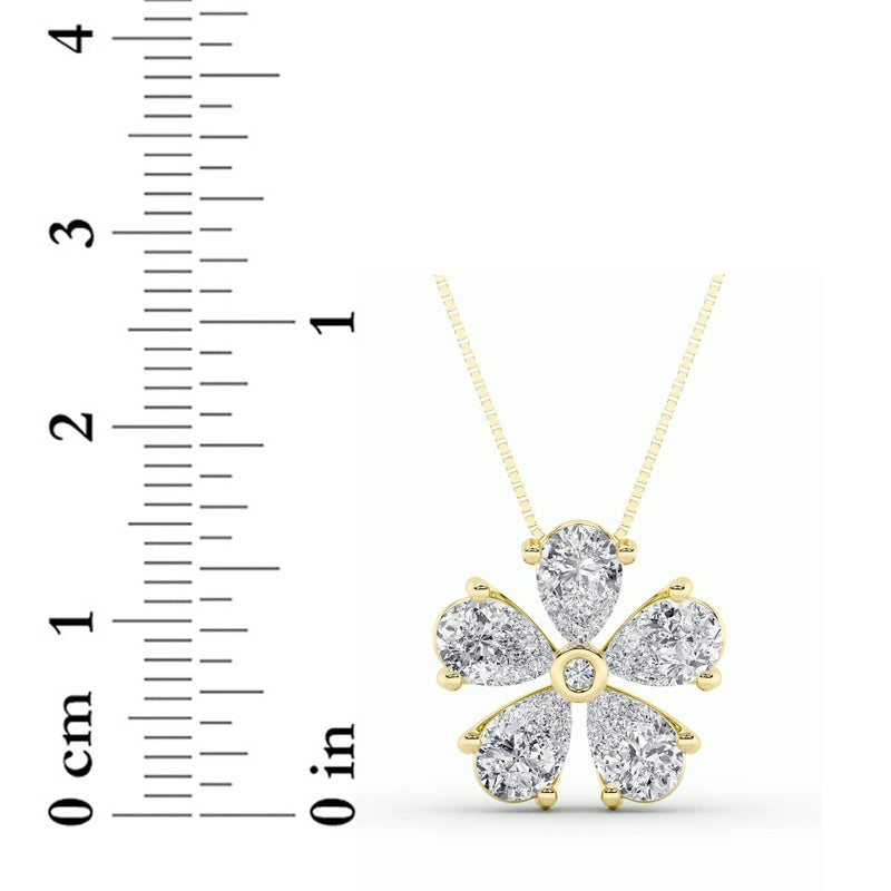 2.5CTW Pear Shaped Lab Grown Diamond (F/VS) Floral Pendant in 14K Gold