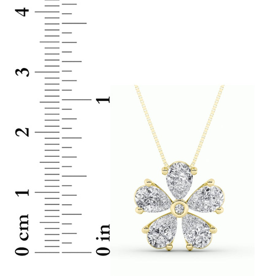 2.5Cttw Pear Shaped Lab Grown Diamond (F/VS) Floral Pendant in 14K Gold