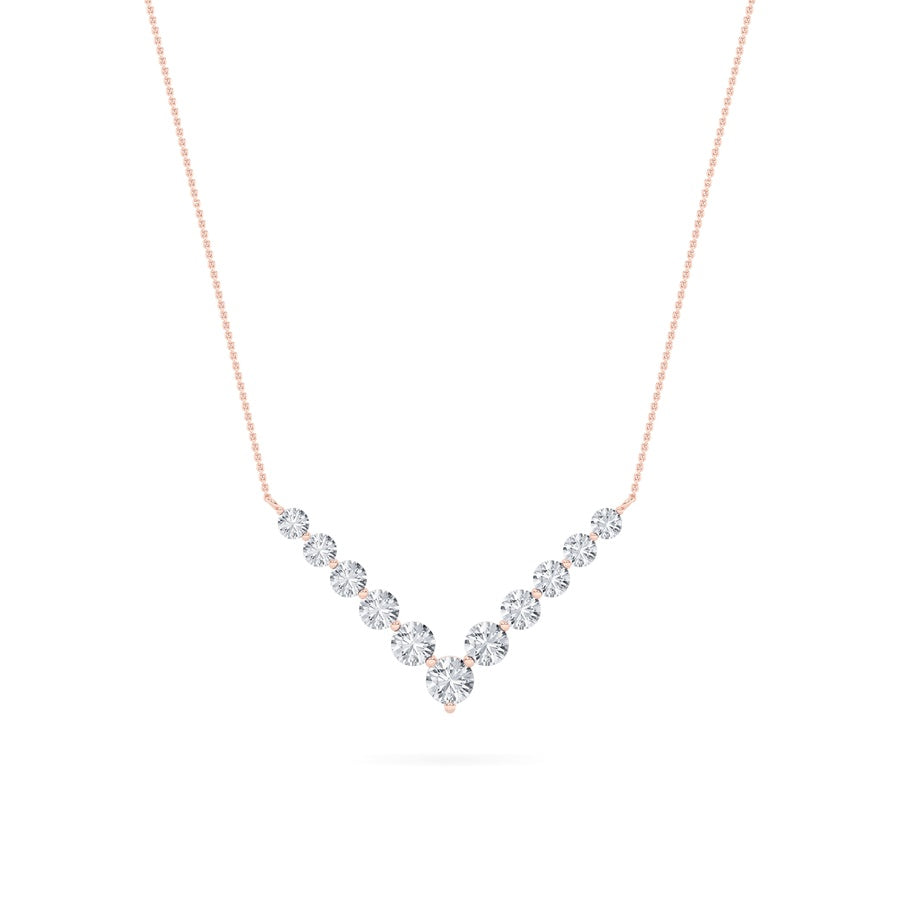 5Cttw Round Shaped Lab Grown Diamond (F/VS) Graduating V Necklace in 14K Gold