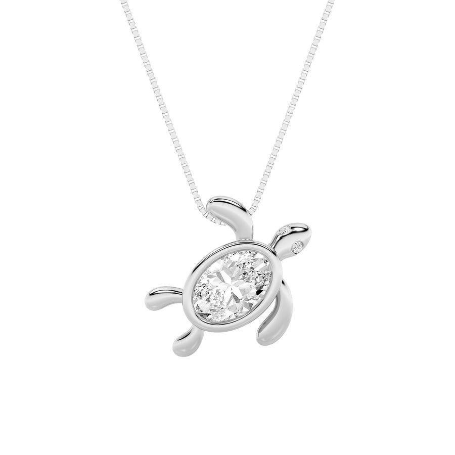 1.5Cttw Oval Shaped Lab Grown Diamond (F/VS) BezelSet Turtle Pendant in 14K Gold