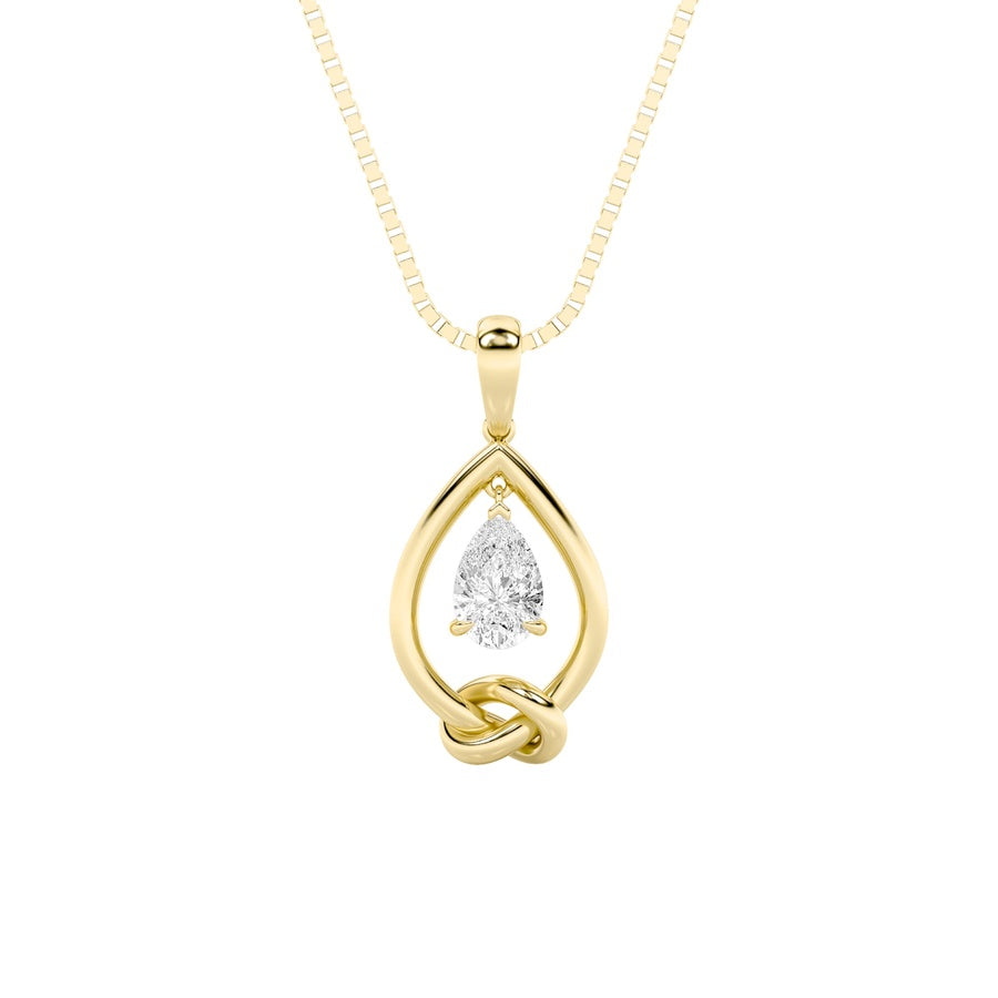 1Cttw Pear Shaped Lab Grown Diamond (F/VS) Solitaire Knot Pendant in 14K Gold