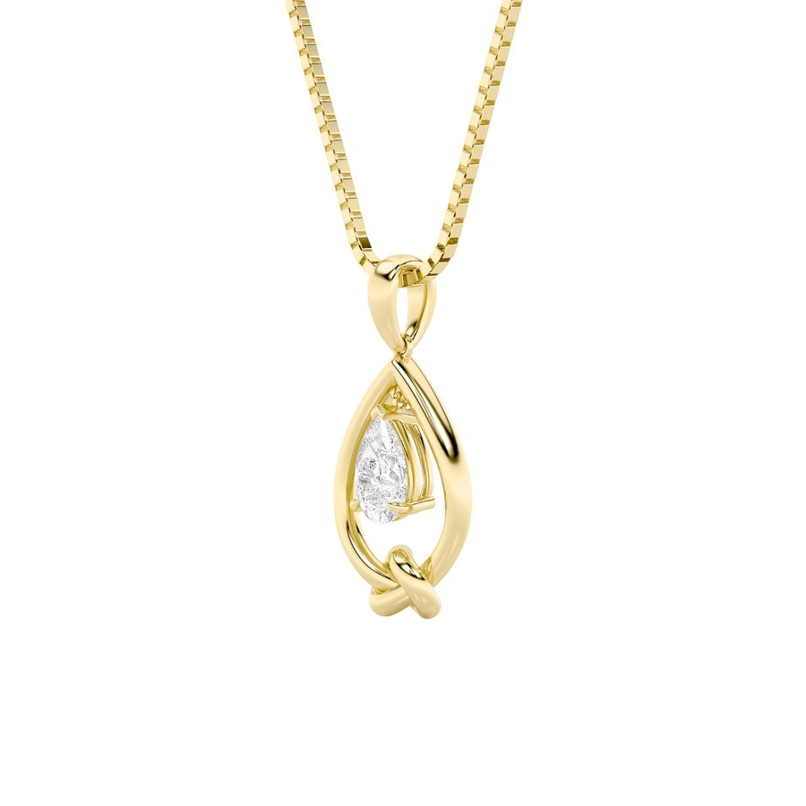 1Cttw Pear Shaped Lab Grown Diamond (F/VS) Solitaire Knot Pendant in 14K Gold
