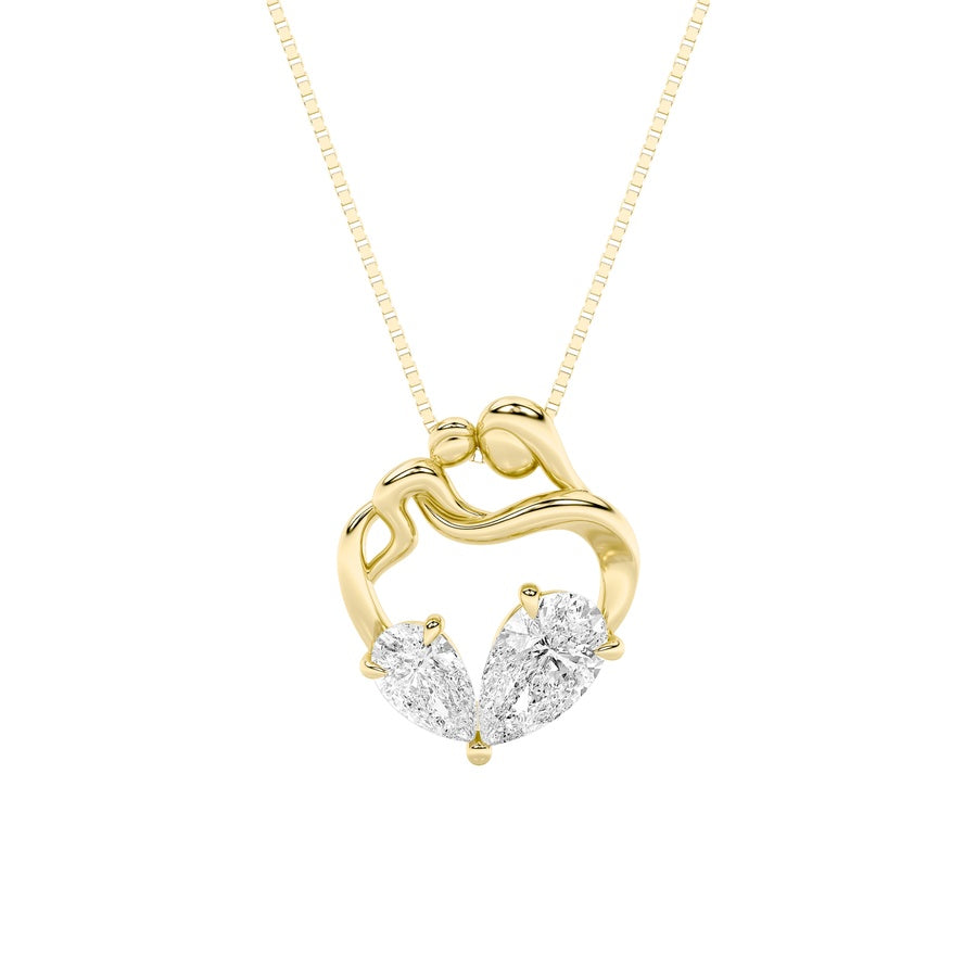 3Cttw Pear Shaped Lab Grown Diamond (F/VS) Mother& Child Heart Shaped Pendant in 14K Gold