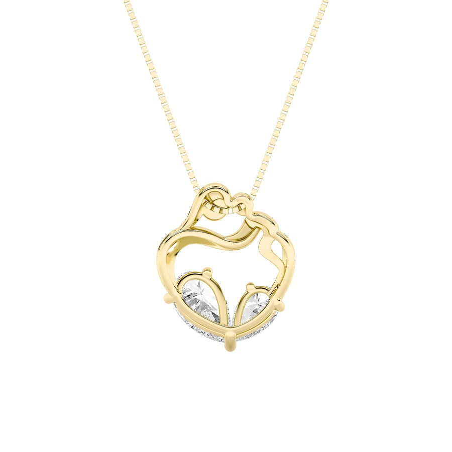 3Cttw Pear Shaped Lab Grown Diamond (F/VS) Mother& Child Heart Shaped Pendant in 14K Gold