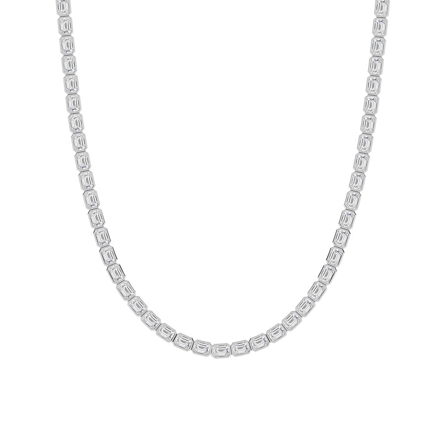 30Cttw Emerald Shaped Lab Grown Diamond (F/VS ) Bezel Set Necklace in 14K Gold