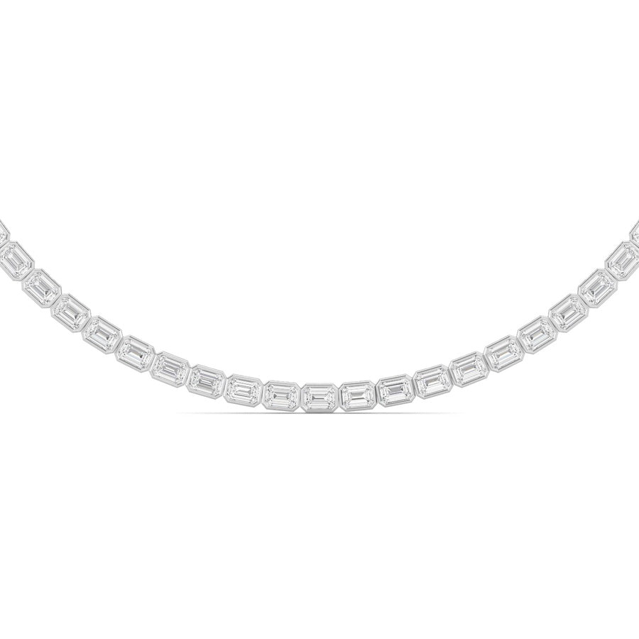 30Cttw Emerald Shaped Lab Grown Diamond (F/VS ) Bezel Set Necklace in 14K Gold