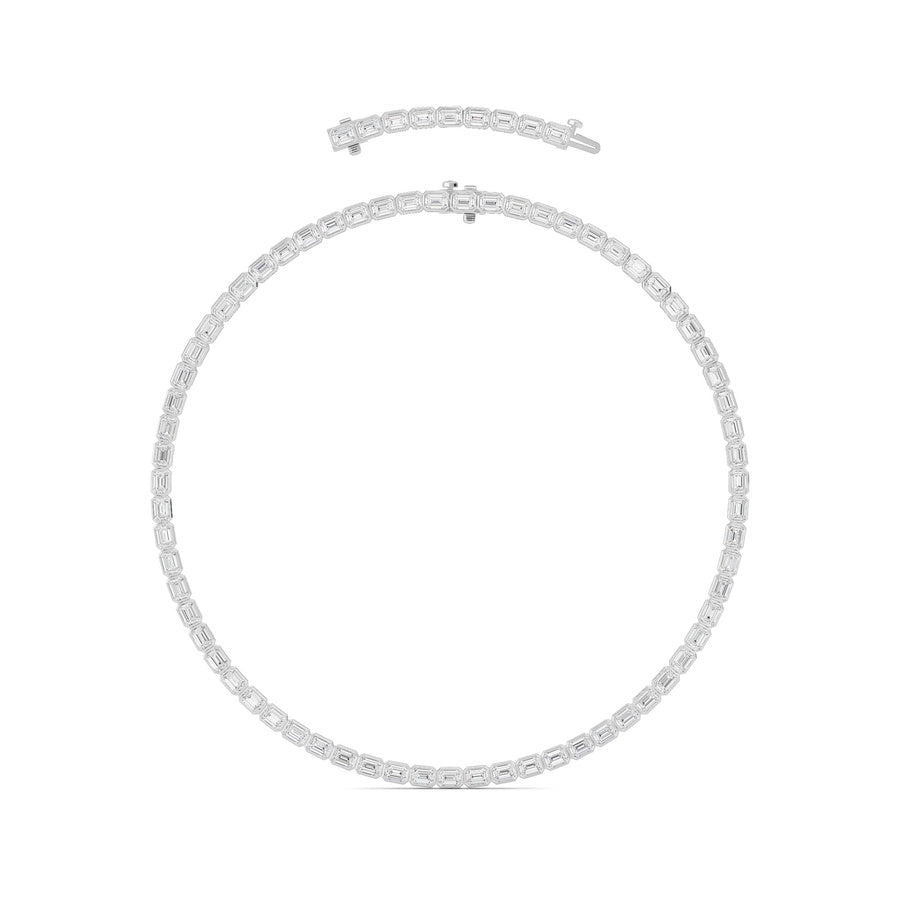 30Cttw Emerald Shaped Lab Grown Diamond (F/VS ) Bezel Set Necklace in 14K Gold