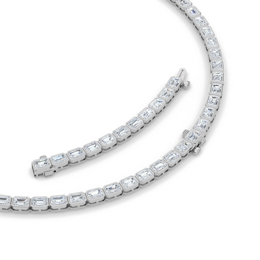 30Cttw Emerald Shaped Lab Grown Diamond (F/VS ) Bezel Set Necklace in 14K Gold