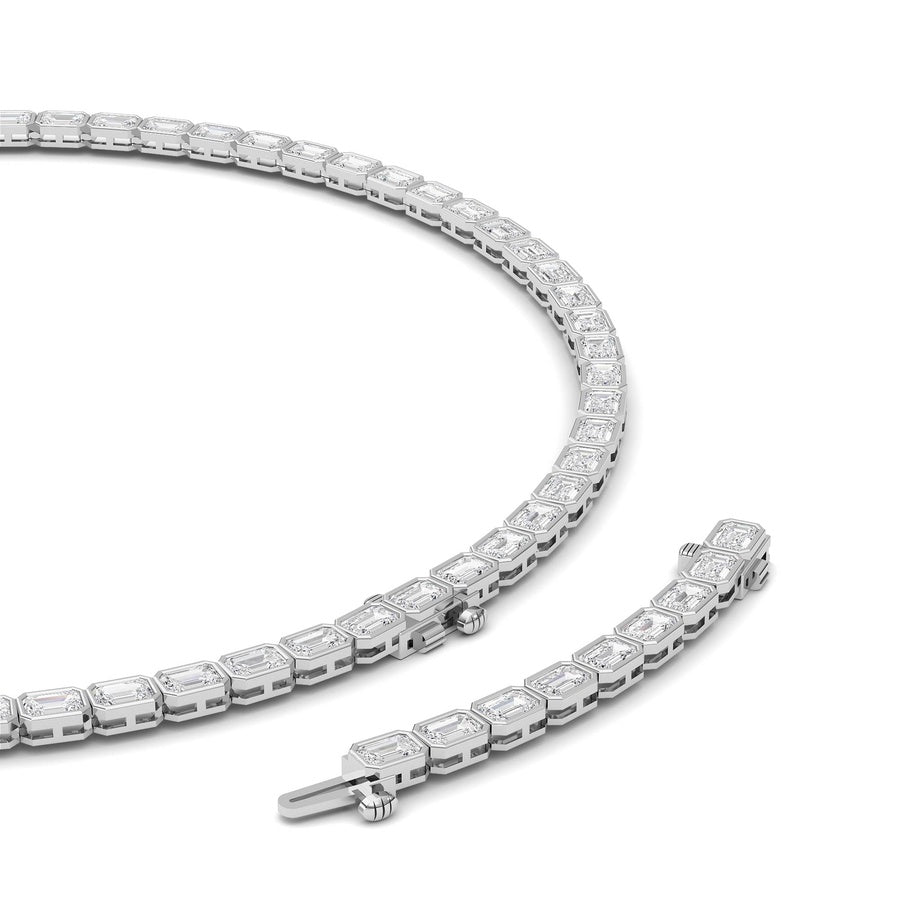 30Cttw Emerald Shaped Lab Grown Diamond (F/VS ) Bezel Set Necklace in 14K Gold
