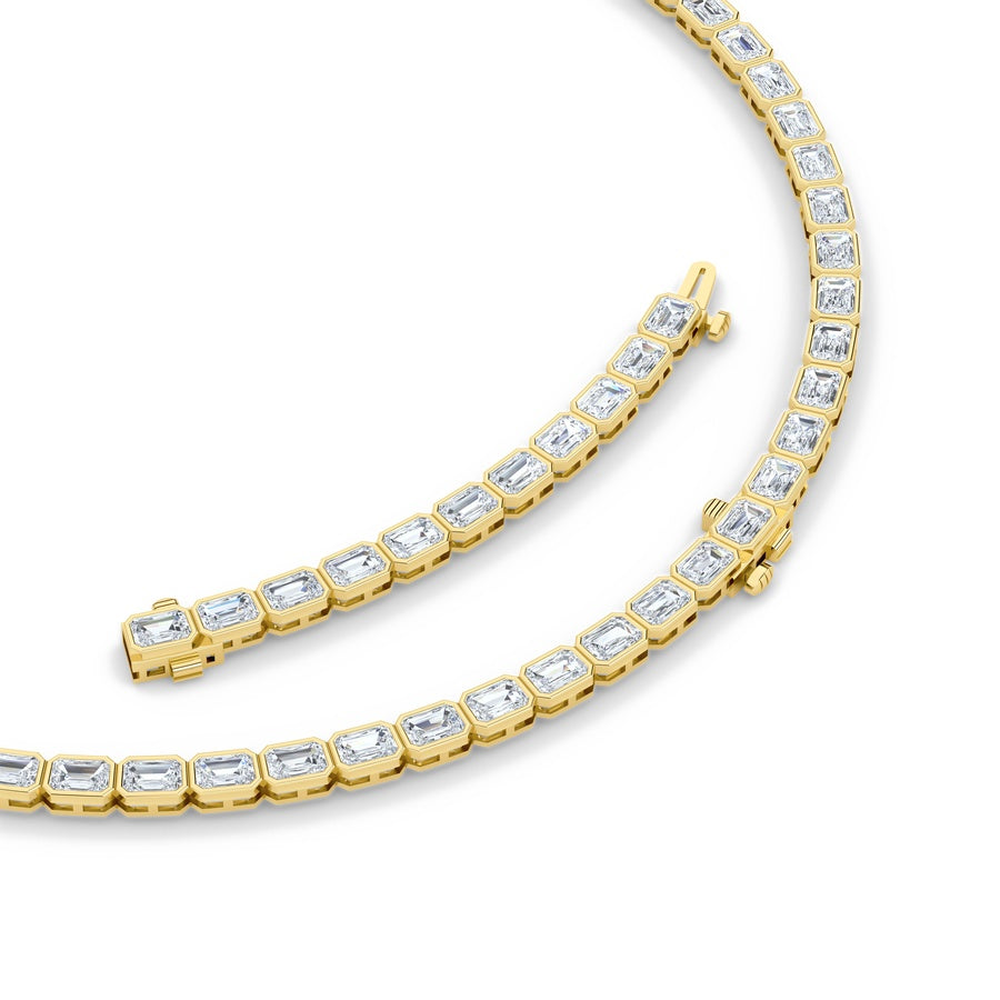 30Cttw Emerald Shaped Lab Grown Diamond (F/VS ) Bezel Set Necklace in 14K Gold