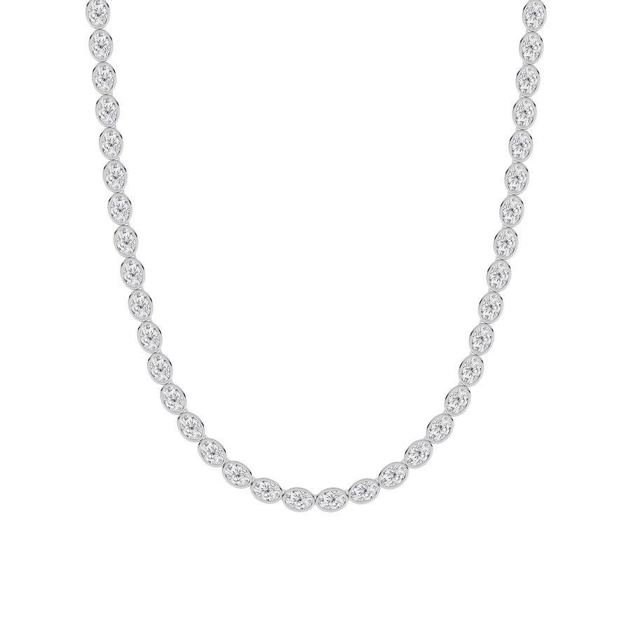 30Cttw Oval Lab Grown Diamond (F/VS ) Bezel Set Necklace in 14K Gold