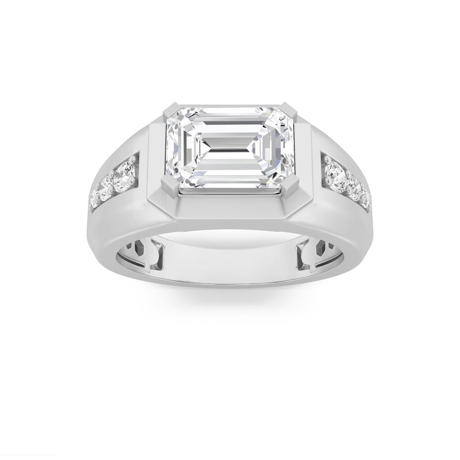 3.5Cttw Emerald Shaped Lab Grown Diamond (F/VS) Mens Ring in 14K Gold