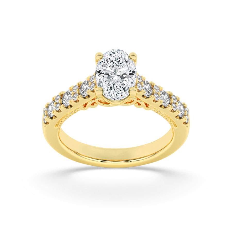 2Cttw Oval Shaped Lab Grown Diamond (F/VS) Accented Milgrain Engagement Ring in 14K Gold