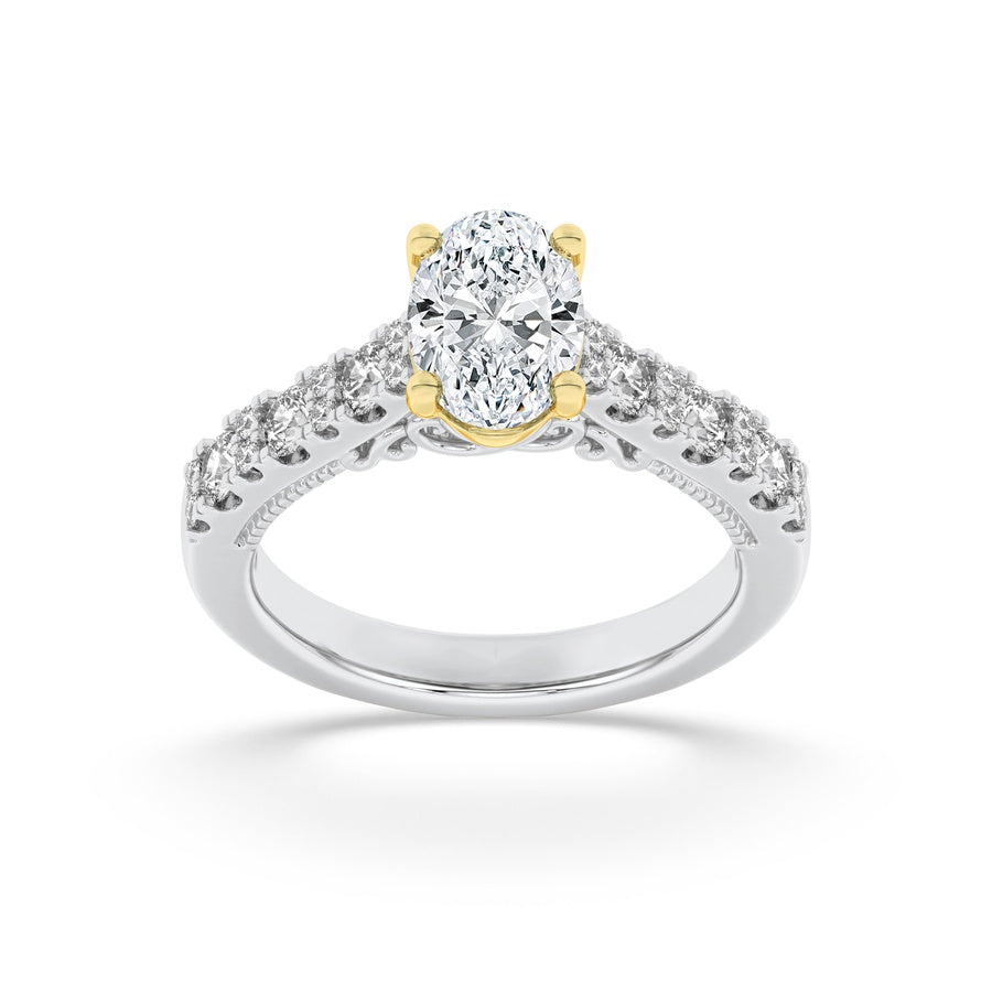 2Cttw Oval Shaped Lab Grown Diamond (F/VS) Accented Milgrain Engagement Ring in 14K Gold