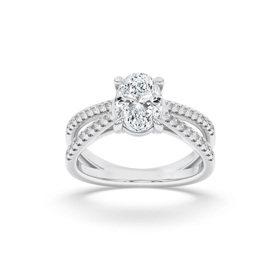 Oval Shape Cross Shank Accented Engagement Ring lab grown diamond