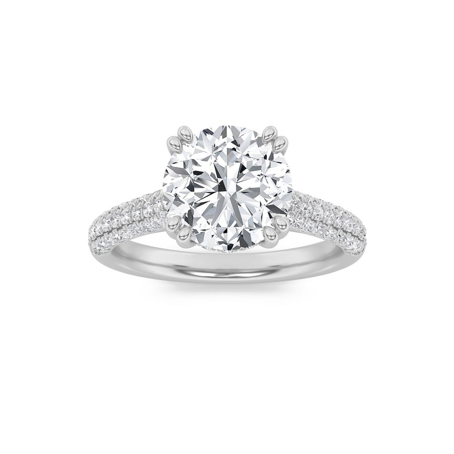 3Cttw Round Shaped Lab Grown Diamond (F/VS) TripleRow Accented Engagement Ring in 14K Gold