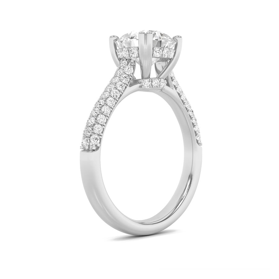 3Cttw Round Shaped Lab Grown Diamond (F/VS) TripleRow Accented Engagement Ring in 14K Gold