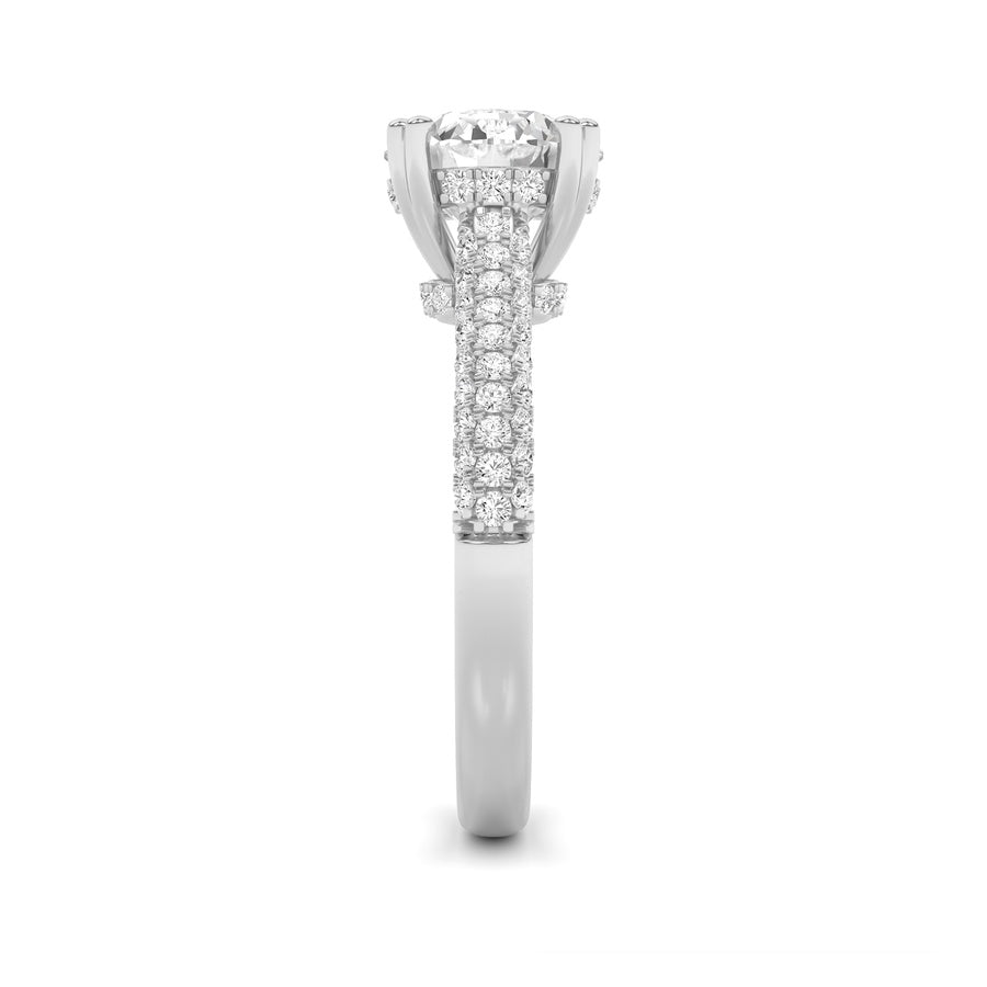 3Cttw Round Shaped Lab Grown Diamond (F/VS) TripleRow Accented Engagement Ring in 14K Gold