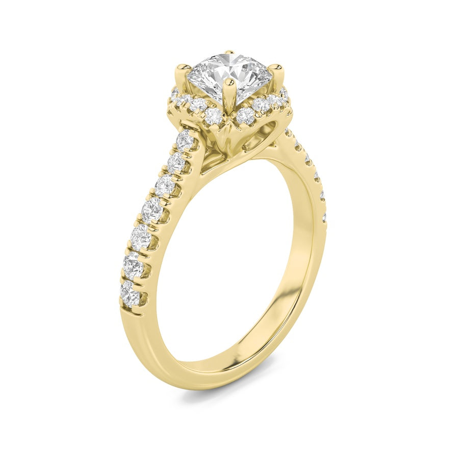 Round Shape Halo Accented Engagement Ring lab grown diamond